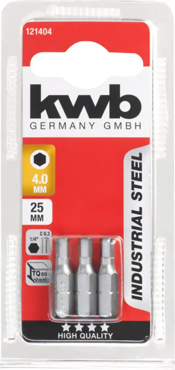 KWB 3 Bits Zeskant 25mm 4,0mm van KWB – productafbeelding 3 van 3