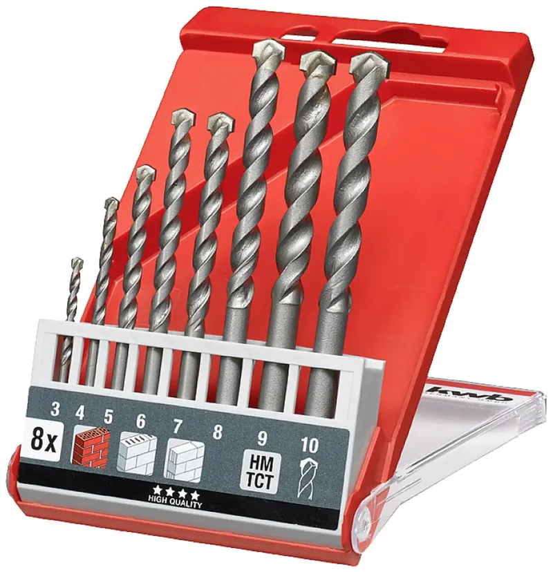 kwb 39800 Vergütungsstahl Stein-Spiralbohrer-Set 8teilig 3 mm, 4 mm, 5 mm, 6 mm, 7 mm, 8 mm, 9 mm, 10 mm Zylinderschaft 8 St. von KWB – Produktbild 1 von 4