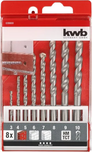 kwb 39800 Vergütungsstahl Stein-Spiralbohrer-Set 8teilig 3 mm, 4 mm, 5 mm, 6 mm, 7 mm, 8 mm, 9 mm, 10 mm Zylinderschaft 8 St. von KWB – Produktbild 2 von 4