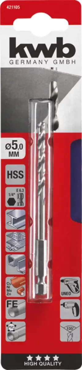 kwb 421105 HSS Metall-Spiralbohrer 5 mm Gesamtlänge 104 mm DIN 1412 C 1/4 (6.3 mm) 1 St. von KWB – Produktbild 3 von 3