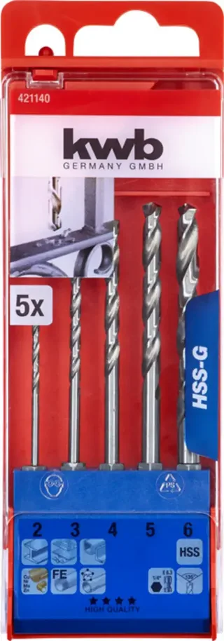 kwb 421140 HSS Metall-Spiralbohrer-Set 5teilig 2 mm, 3 mm, 4 mm, 5 mm, 6 mm DIN 1412 C 1/4 (6.3 mm) 1 St. de KWB – image du produit 3 sur 3