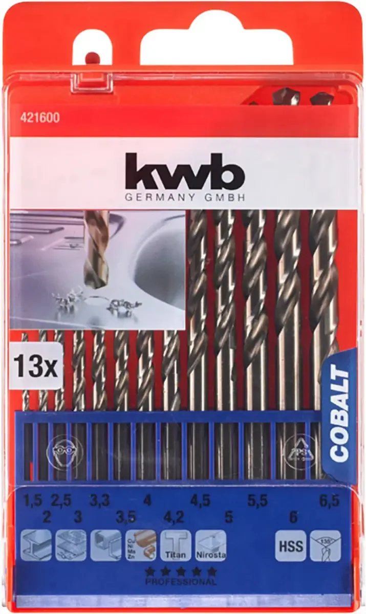 kwb 421600 HSS-Co Metall-Spiralbohrer-Set 13teilig M35 DIN 338 Zylinderschaft 1 St. by KWB – product image 3 of 3