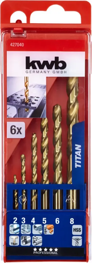 kwb 427040 HSS Metall-Spiralbohrer-Set 6teilig 2 mm, 3 mm, 4 mm, 5 mm, 6 mm, 8 mm M2 DIN 338 Zylinderschaft 1 St. de KWB – image du produit 3 sur 3