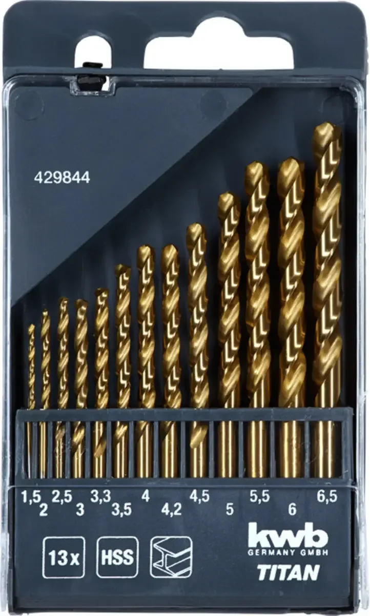 kwb 429844 HSS Metall-Spiralbohrer-Set 13teilig 2 mm, 2.5 mm, 3 mm, 3.2 mm, 3.5 mm, 4 mm, 4.5 mm, 4.8 mm, 5 mm, 5.5 mm, 6 mm, 6.5 mm DIN 338 Zylinderschaft 13 de KWB – image du produit 3 sur 3