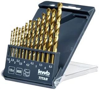 kwb 429844 HSS Metall-Spiralbohrer-Set 13teilig 2 mm, 2.5 mm, 3 mm, 3.2 mm, 3.5 mm, 4 mm, 4.5 mm, 4.8 mm, 5 mm, 5.5 mm, 6 mm, 6.5 mm DIN 338 Zylinderschaft 13 de KWB – image du produit 1 sur 3