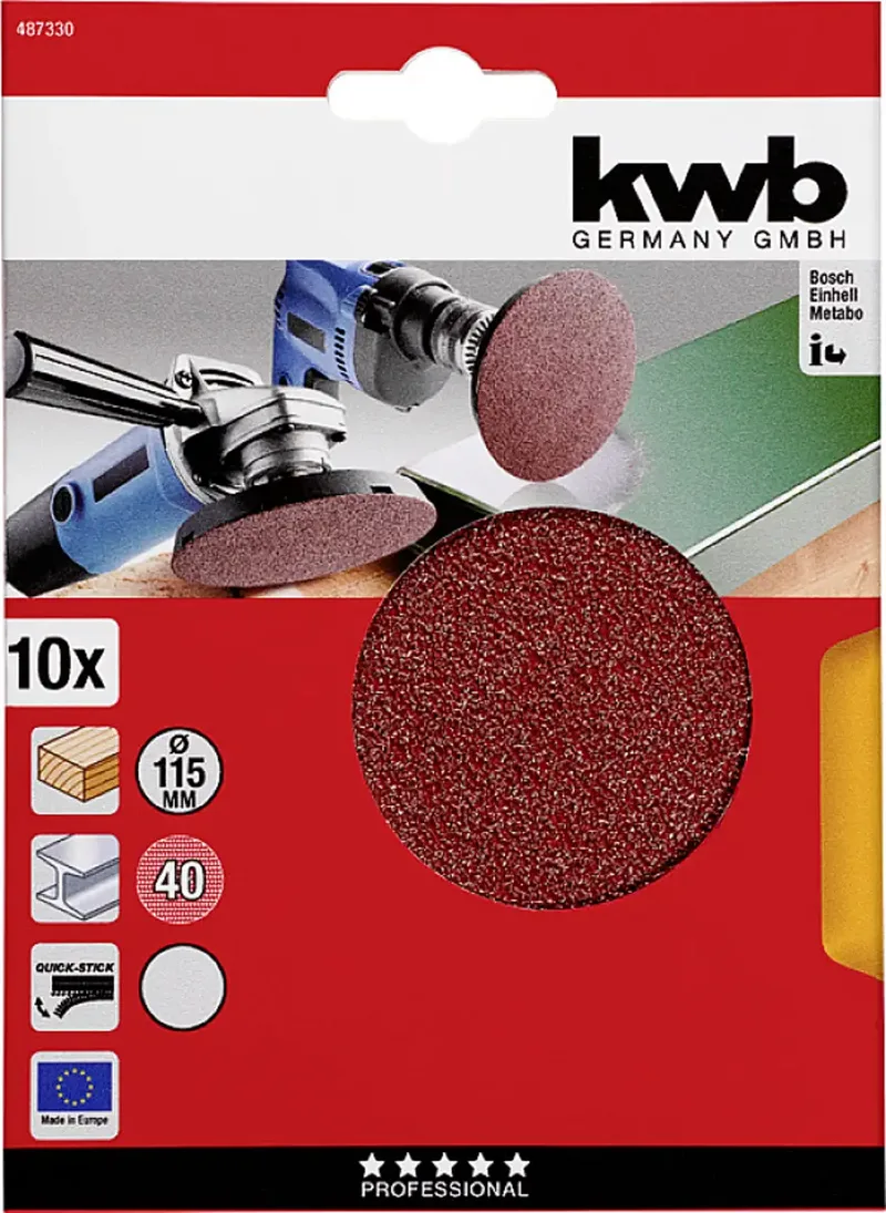 kwb 487330 Schleifscheibe Durchmesser 115 mm Körnung (num)=40 10 St. fra KWB – produktbillede 3 af 3