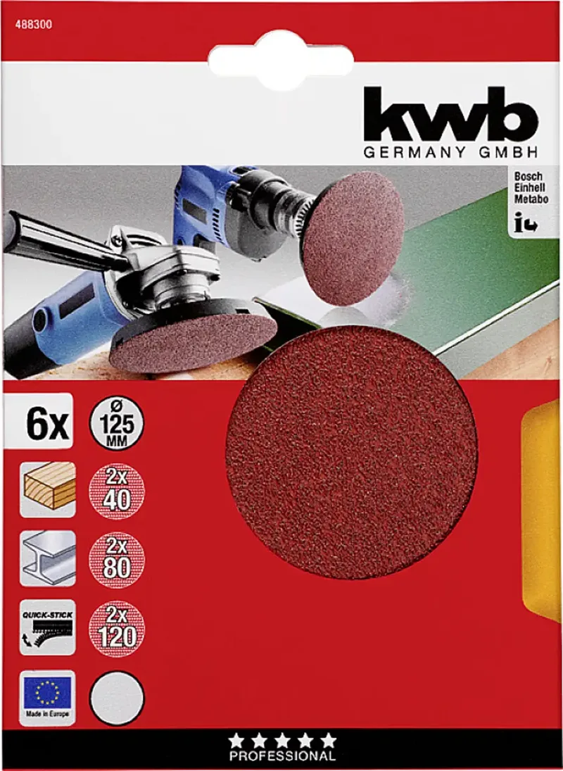kwb 488300 Schleifscheibe Durchmesser 125 mm Körnung (num)=40, 80, 120 6 St. von KWB – Produktbild 3 von 3