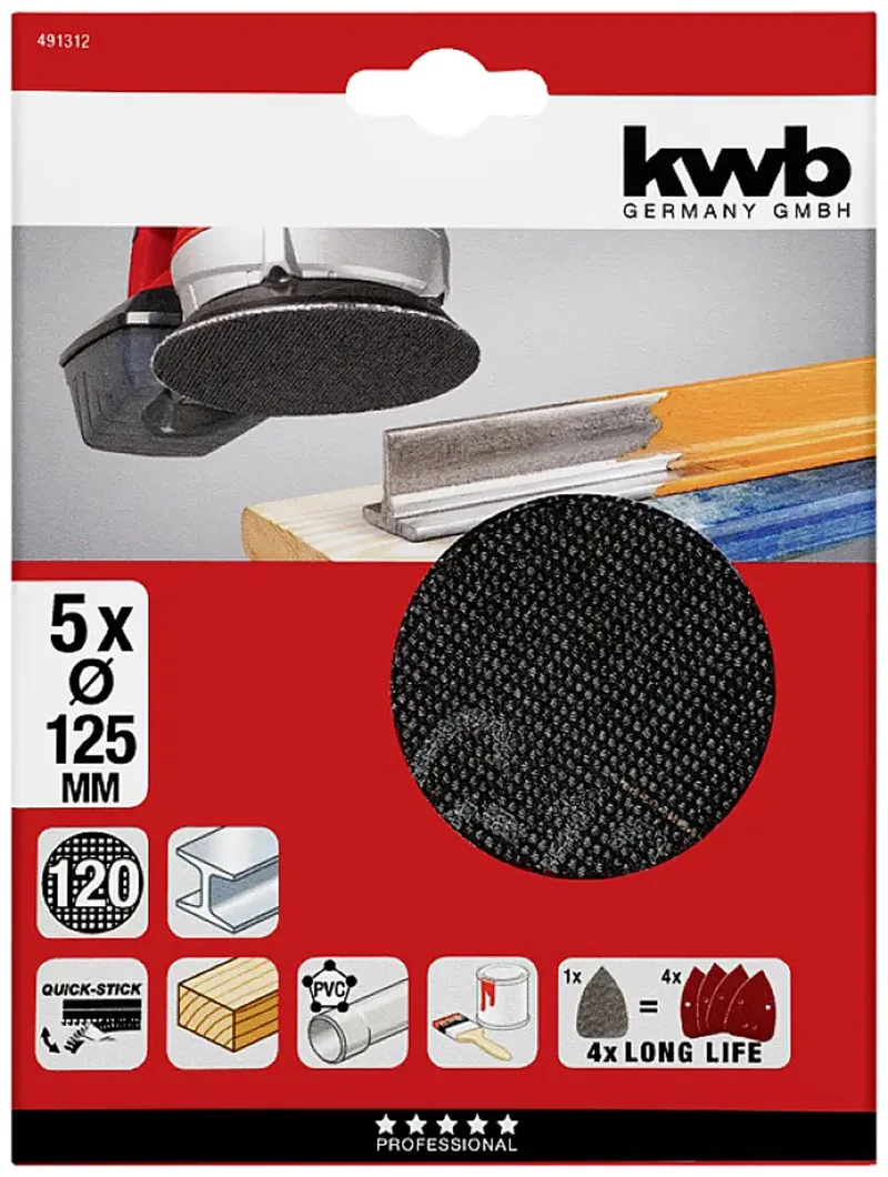 kwb 491312 Schleifpapier für Tellerschleifgerät Körnung (num) 120 (Ø) 125 mm 5 St. von KWB – Produktbild 3 von 3