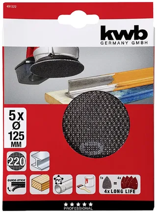 kwb 491322 Papier abrasif pour ponceuse à disque Grain 220 (Ø) 125 mm 5 pc(s) de KWB – image du produit 3 sur 3