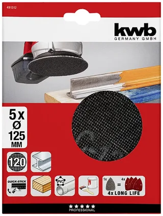 kwb 491422 Papier abrasif pour ponceuse à disque Grain 220 (Ø) 150 mm 5 pc(s) de KWB – image du produit 3 sur 3