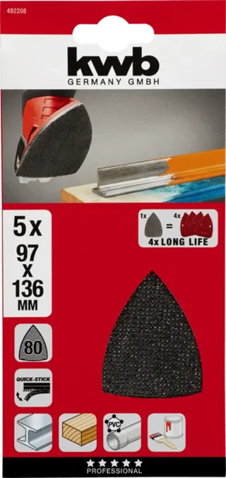 kwb 492208 Grille abrasive pour ponceuse delta Grain 80 (L x l) 136 mm x 97 mm 5 pc(s) de KWB – image du produit 3 sur 3