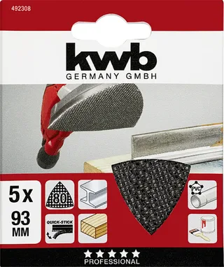kwb 492308 Grille abrasive pour ponceuse delta Grain 80 (L x l) 93 mm x 93 mm 5 pc(s) de KWB – image du produit 3 sur 3