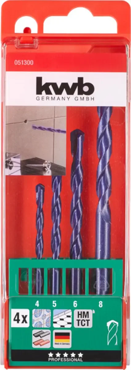 kwb 51300 Chrom-Molybdän-Stahl Stein-Spiralbohrer-Set 4teilig 4 mm, 5 mm, 6 mm, 8 mm Zylinderschaft 4 St. de KWB – image du produit 3 sur 3