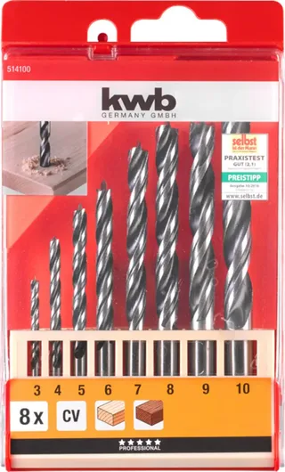 kwb 514100 Holz-Spiralbohrer-Set 3 mm, 4 mm, 5 mm, 6 mm, 7 mm, 8 mm, 9 mm, 10 mm 8 St. von KWB – Produktbild 3 von 3