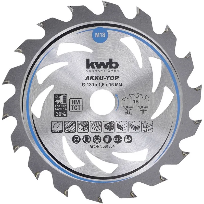 kwb 581854 Lame de scie circulaire au carbure 130 x 16 x 1.0 mm Nombre de dents: 18 1 pc(s) de KWB – image du produit 1 sur 2