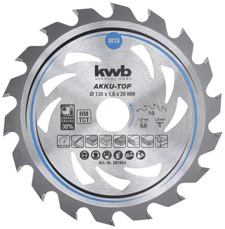 kwb 581954 Hartmetall Kreissägeblatt 135 x 20 x 1.0 mm Zähneanzahl: 18 1 St. von KWB – Produktbild 1 von 2