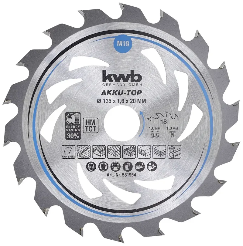 kwb 581954 Hartmetall Kreissägeblatt 135 x 20 x 1.0 mm Zähneanzahl: 18 1 St. von KWB – Produktbild 1 von 2
