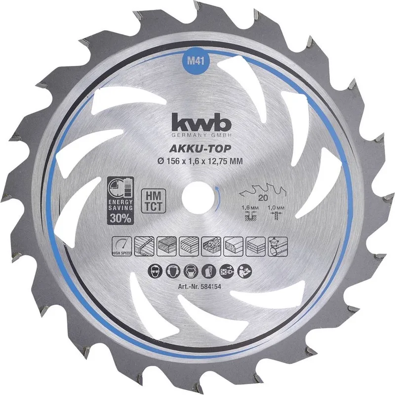 kwb 584154 Lame de scie circulaire au carbure 156 x 12.75 x 1.0 mm Nombre de dents: 20 1 pc(s) de KWB – image du produit 1 sur 2