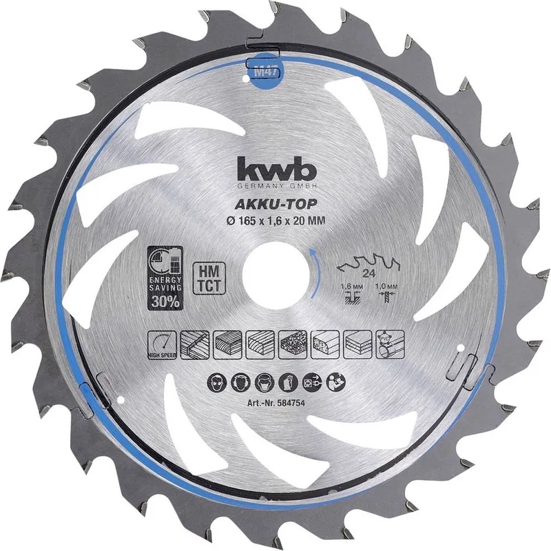 kwb 584754 Hartmetall Kreissägeblatt 165 x 20 x 1 mm Zähneanzahl: 24 1 St. von KWB – Produktbild 1 von 2