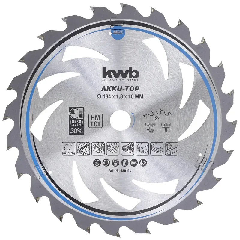 kwb 586154 Lame de scie circulaire au carbure 184 x 16 x 1.2 Nombre de dents: 24 1 pc(s) de KWB – image du produit 1 sur 2