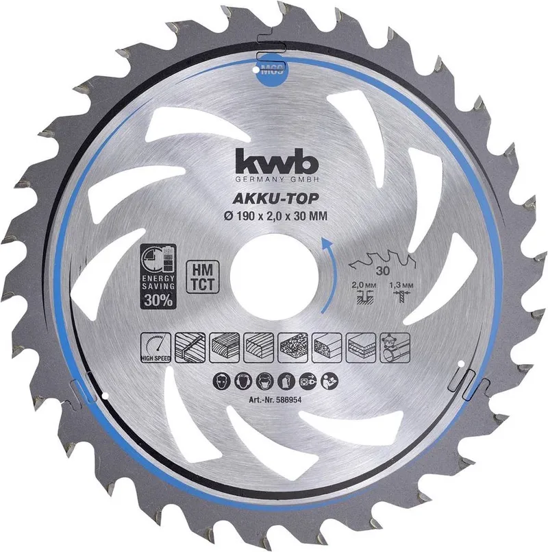 kwb 586954 Lame de scie circulaire au carbure 190 x 30 x 1.3 mm Nombre de dents: 30 1 pc(s) de KWB – image du produit 1 sur 2