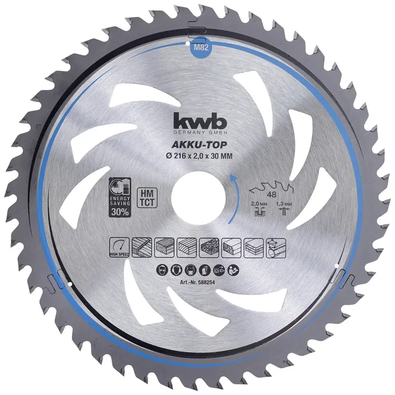 kwb 588254 Hartmetall Kreissägeblatt 216 x 30 x 1.3 mm Zähneanzahl: 48 1 St. fra KWB – produktbillede 1 af 2