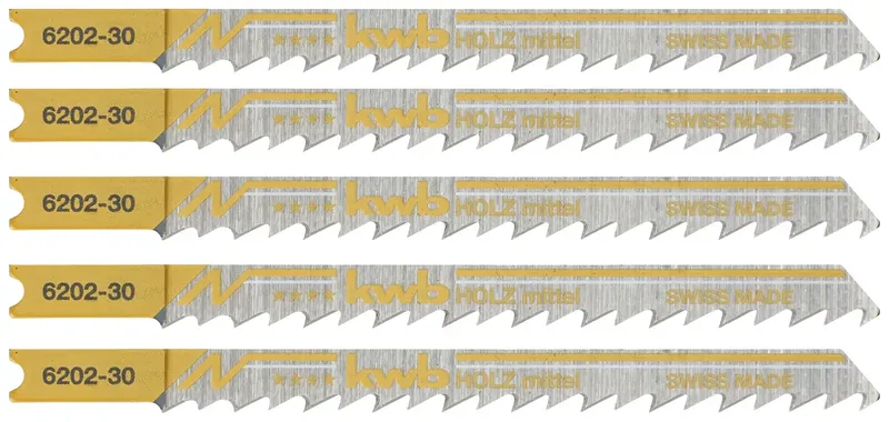 kwb 620235 Stichsägeblätter, Holzbearbeitung, HCS, Universalschaft, Profi-Pack, 5 x mittel 5 St. von KWB – Produktbild 1 von 2