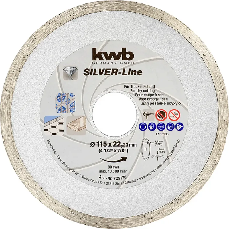 kwb 725170 Diamanttrennscheibe Durchmesser 115 mm Bohrungs-Ø 22.23 mm Fliesen, Keramik 1 St. von KWB – Produktbild 1 von 3