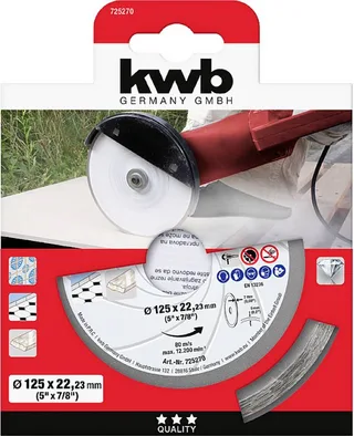 kwb 725270 Disque à tronçonner diamanté Diamètre 125 mm Ø de perçage 22.23 mm Carrelage, Céramique 1 pc(s) de KWB – image du produit 1 sur 2