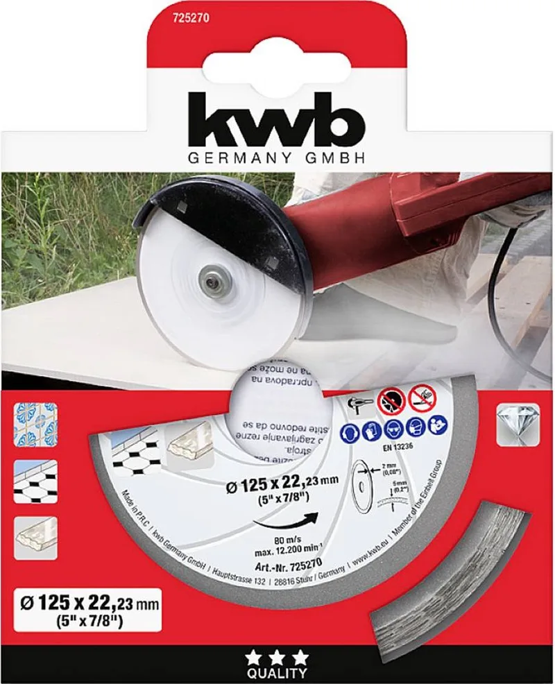 kwb 725270 Disque à tronçonner diamanté Diamètre 125 mm Ø de perçage 22.23 mm Carrelage, Céramique 1 pc(s) de KWB – image du produit 1 sur 2