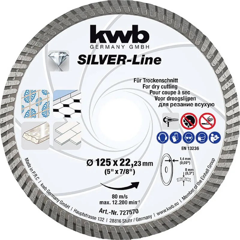 kwb 727570 Diamanten doorslijpschijf Diameter 125 mm Boordiameter 22.23 mm 1 stuk(s) fra KWB – produktbillede 1 af 2