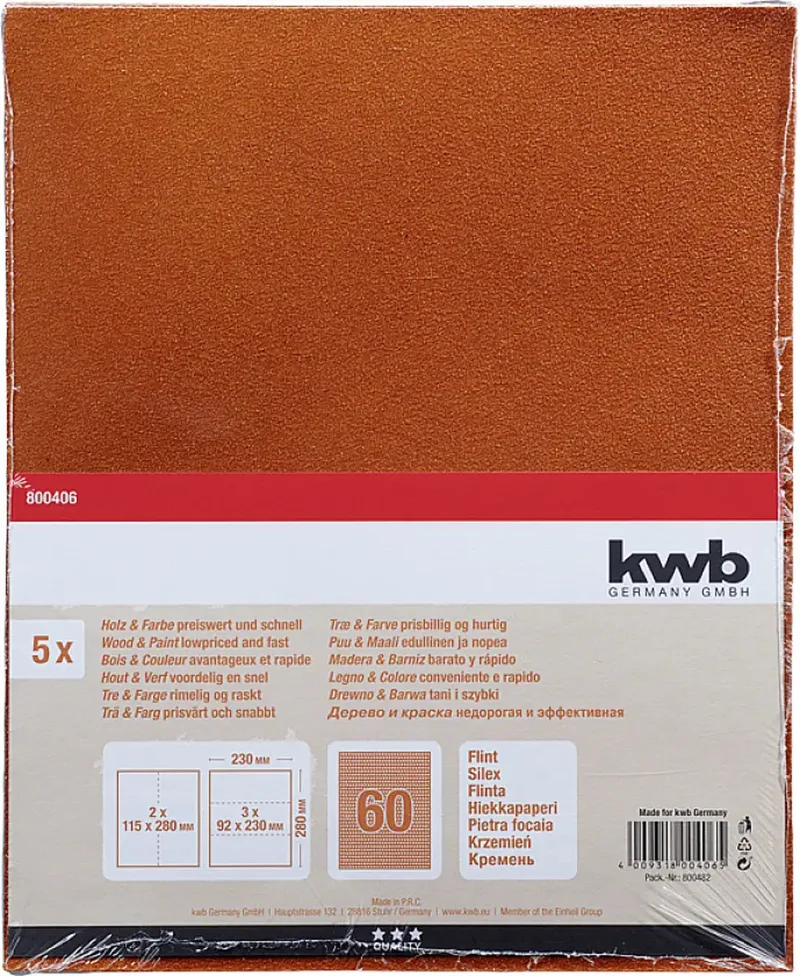 kwb 800406 Schleifpapier Körnung (num) 60 (L x B) 280 mm x 230 mm 5 St. von KWB – Produktbild 3 von 3
