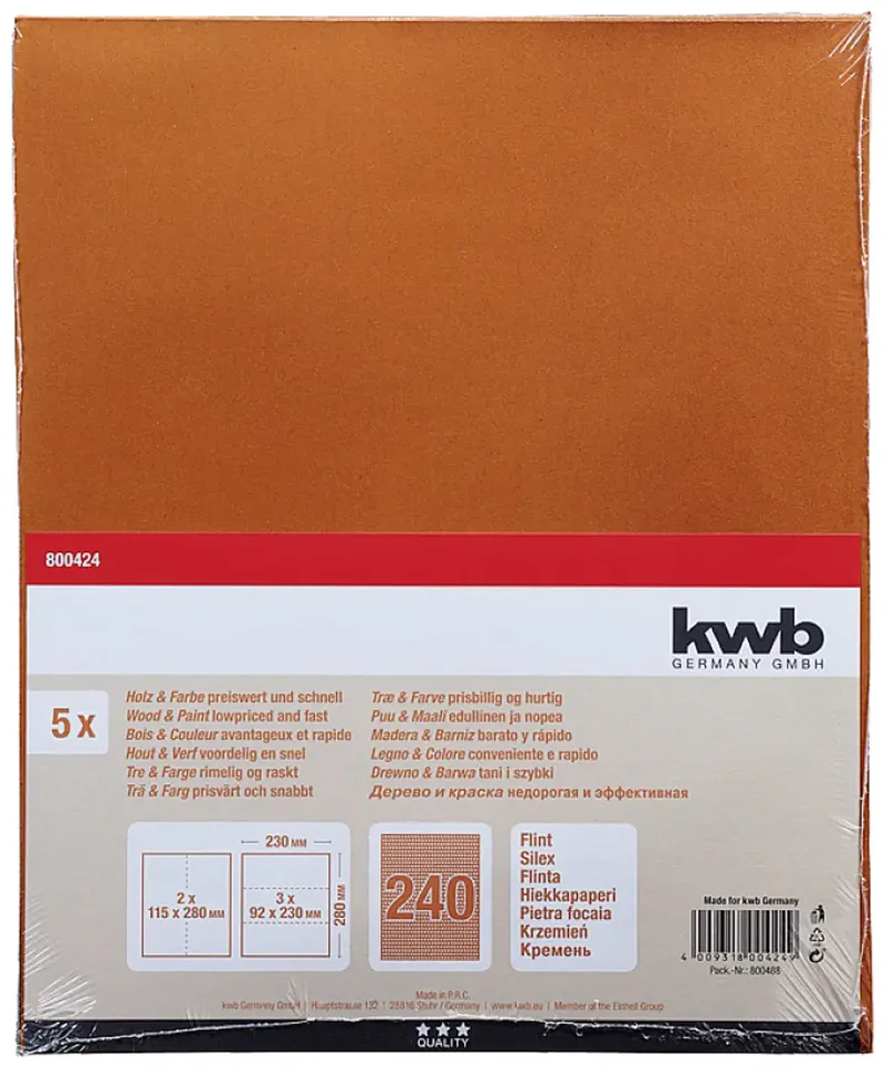 kwb 800424 Schleifpapier Körnung (num) 240 (L x B) 280 mm x 230 mm 5 St. de KWB – image du produit 3 sur 3