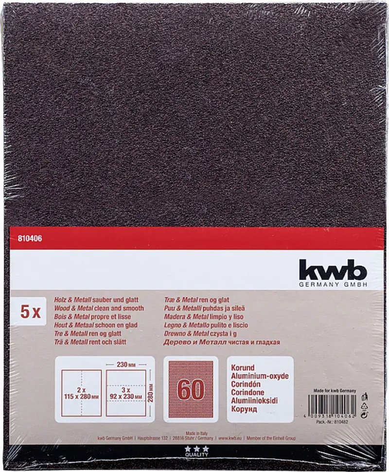 kwb 810406 Schleifpapier Körnung (num) 60 (L x B) 280 mm x 230 mm 5 St. de KWB – image du produit 3 sur 3
