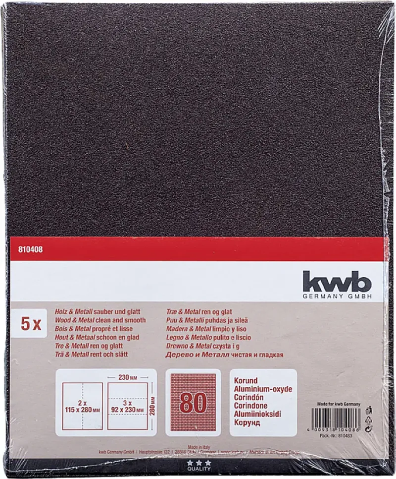 kwb 810408 Schleifpapier Körnung (num) 80 (L x B) 280 mm x 230 mm 5 St. de KWB – image du produit 3 sur 3