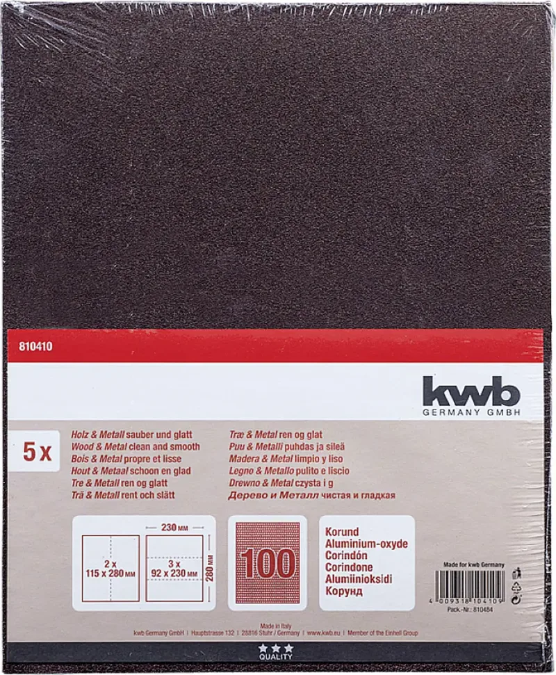 kwb 810410 Schleifpapier Körnung (num) 100 (L x B) 280 mm x 230 mm 5 St. de KWB – image du produit 3 sur 3