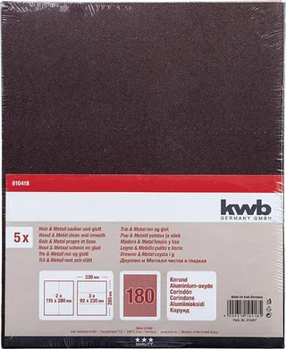 kwb 810418 Schleifpapier Körnung (num) 180 (L x B) 280 mm x 230 mm 5 St. de KWB – image du produit 3 sur 3