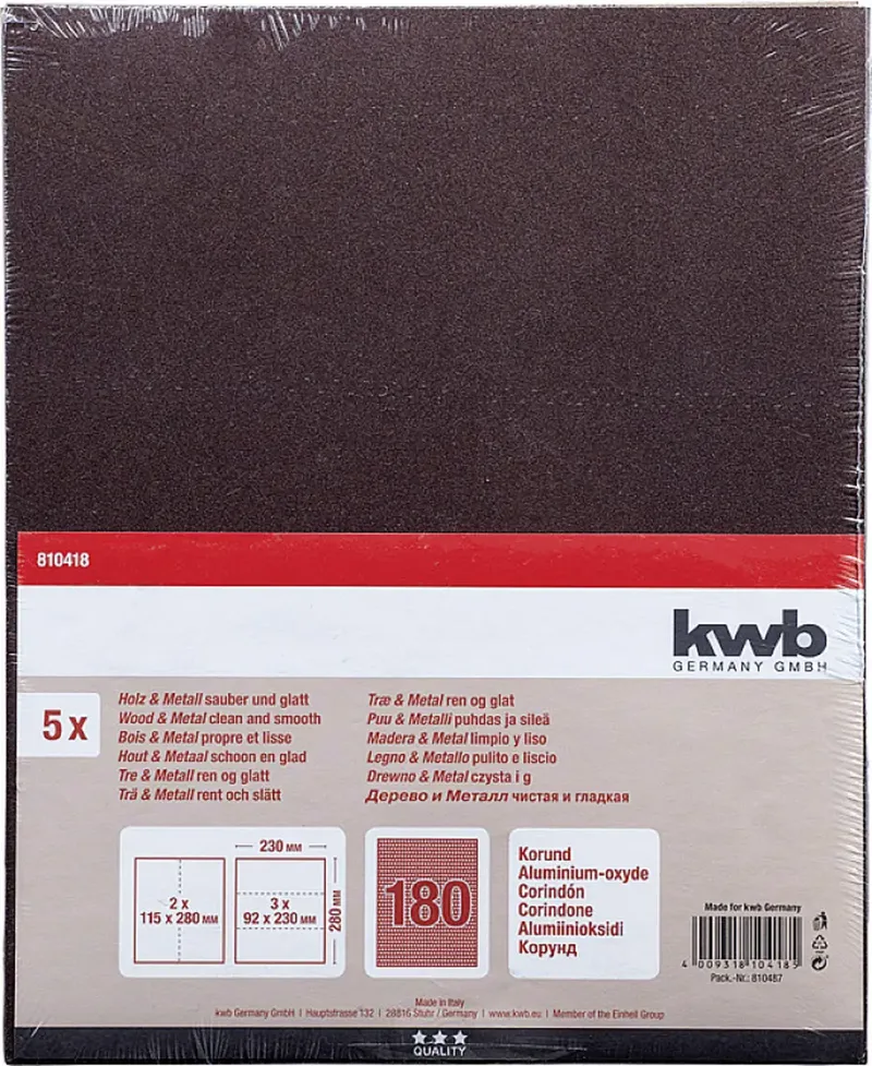 kwb 810418 Schleifpapier Körnung (num) 180 (L x B) 280 mm x 230 mm 5 St. de KWB – image du produit 3 sur 3