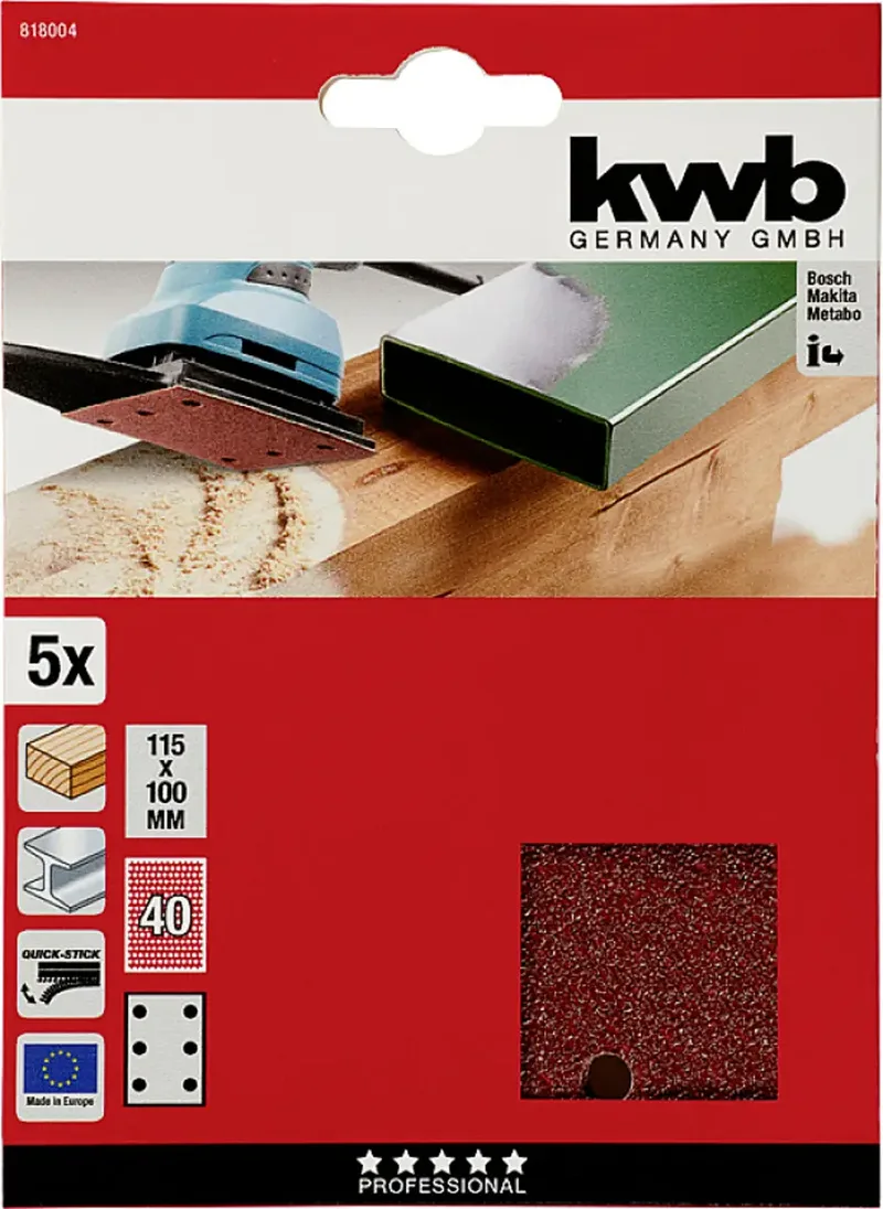 kwb 818004 Schleifpapier Körnung (num) 40 (L x B) 100 mm x 115 mm 5 St. de KWB – image du produit 3 sur 3