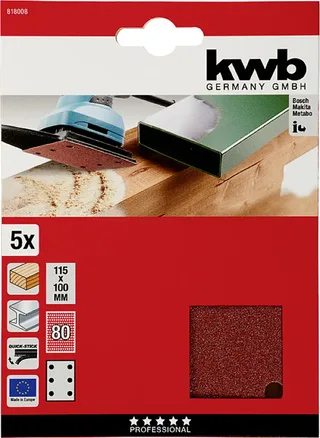 kwb 818008 Schleifpapier Körnung (num) 80 (L x B) 100 mm x 115 mm 5 St. de KWB – image du produit 3 sur 3