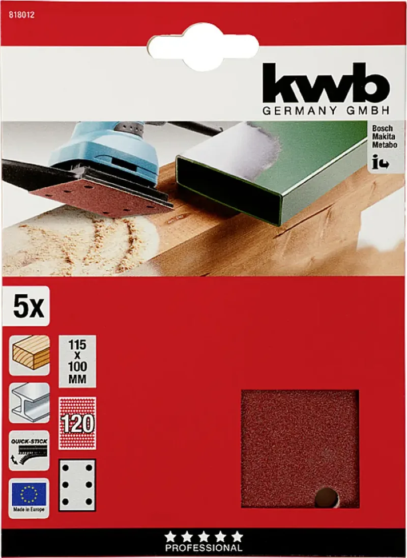 kwb 818012 Papier abrasif Grain 120 (L x l) 100 mm x 115 mm 5 pc(s) de KWB – image du produit 3 sur 3