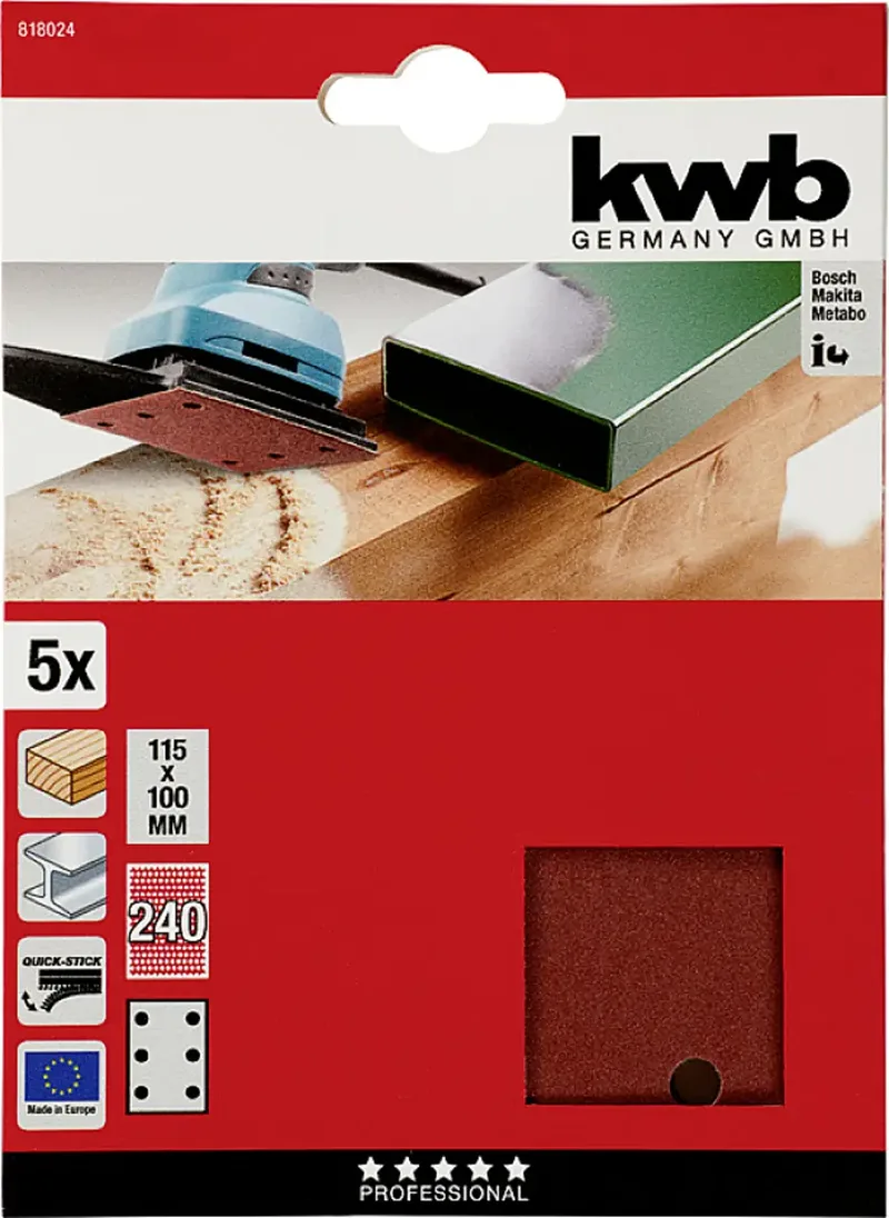 kwb 818024 Papier abrasif Grain 240 (L x l) 100 mm x 115 mm 5 pc(s) de KWB – image du produit 3 sur 3