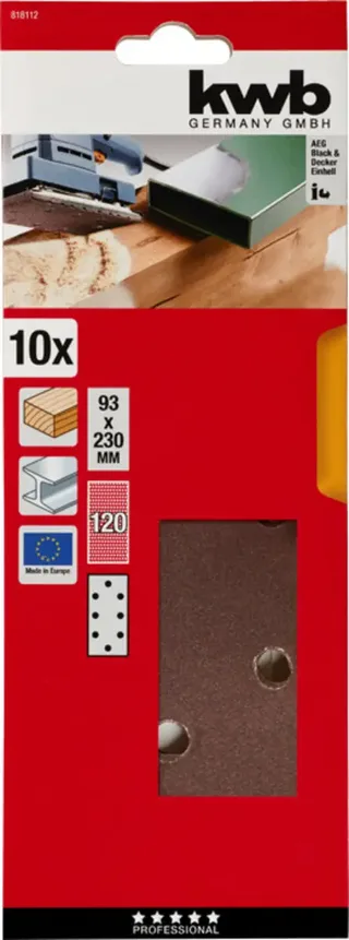 kwb 818112 Papier abrasif Grain 120 (L x l) 230 mm x 93 mm 10 pc(s) de KWB – image du produit 3 sur 3