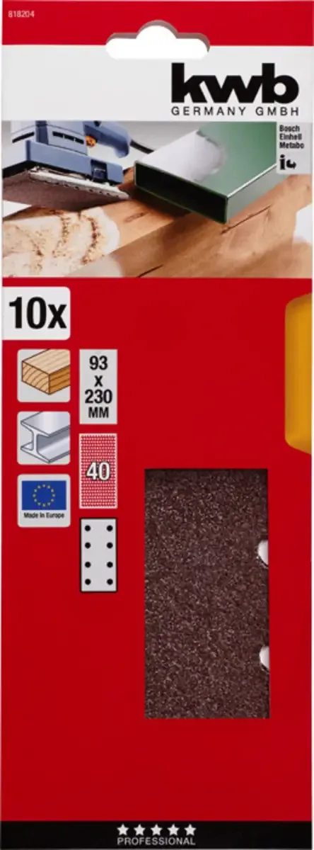 kwb 818204 Schleifpapier Körnung (num) 40 (L x B) 230 mm x 93 mm 10 St. fra KWB – produktbillede 3 af 3