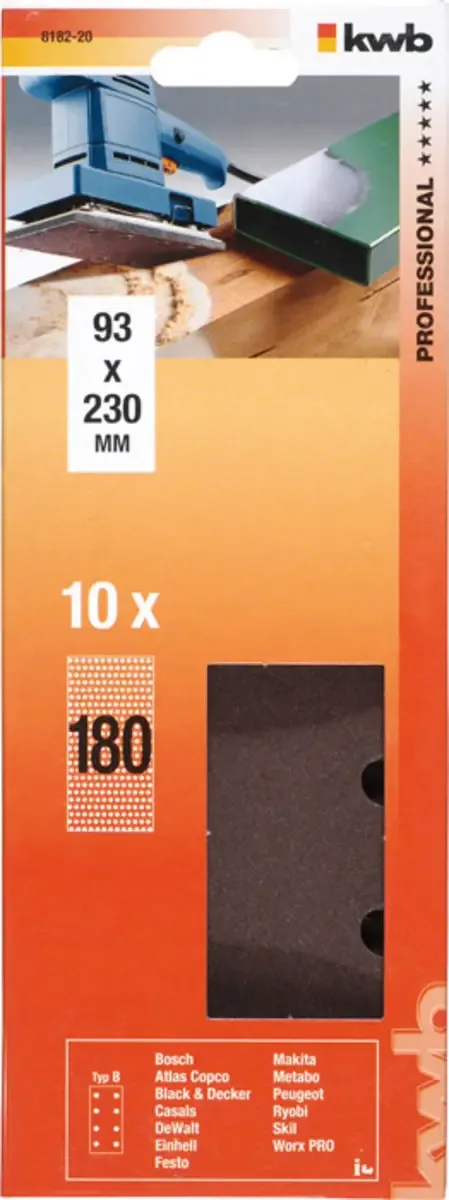 kwb 818220 Schleifpapier Körnung (num) 180 (L x B) 230 mm x 93 mm 10 St. de KWB – image du produit 3 sur 3