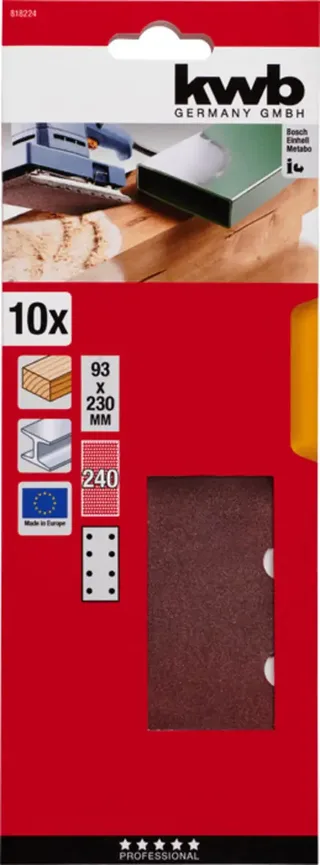 kwb 818224 Papier abrasif Grain 240 (L x l) 230 mm x 93 mm 10 pc(s) de KWB – image du produit 3 sur 3