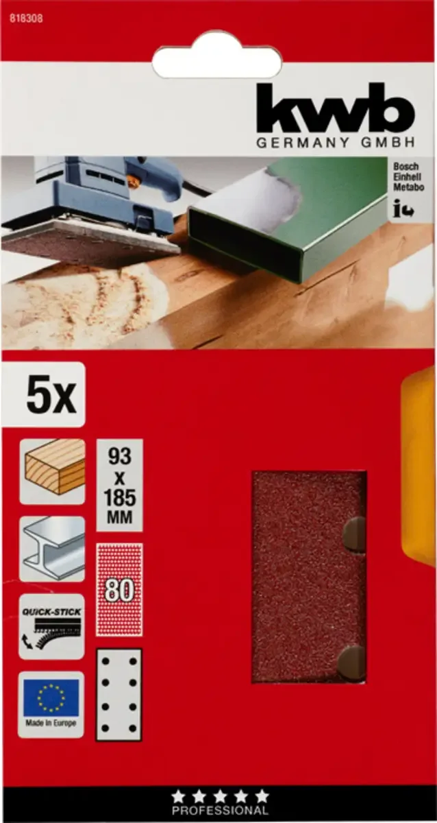 kwb 818308 Schleifpapier Körnung (num) 80 (L x B) 185 mm x 93 mm 5 St. von KWB – Produktbild 3 von 3