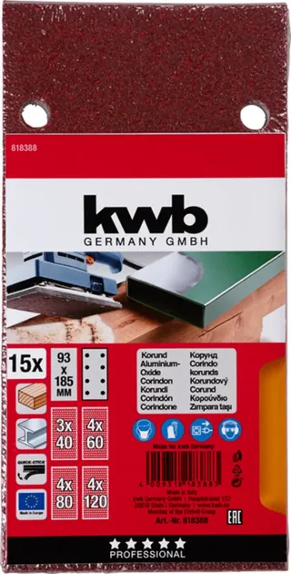 kwb 818388 Schleifpapier Körnung (num) 40, 60, 80, 120 (L x B) 185 mm x 93 mm 15 St. von KWB – Produktbild 3 von 3