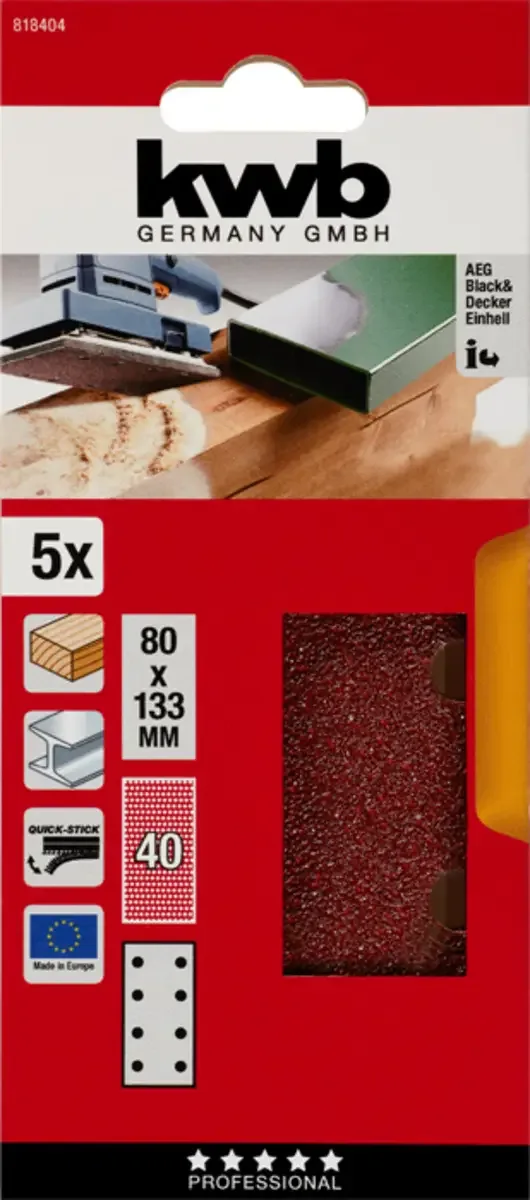 kwb 818404 Schleifpapier Körnung (num) 40 (L x B) 133 mm x 80 mm 5 St. de KWB – image du produit 3 sur 3