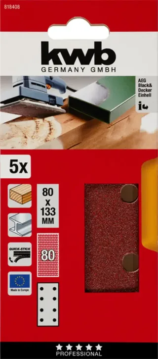 kwb 818408 Schleifpapier Körnung (num) 80 (L x B) 133 mm x 80 mm 5 St. von KWB – Produktbild 3 von 3